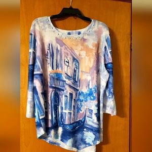 Alfred Dunner Light blue 3/4 inch sleeved shirt